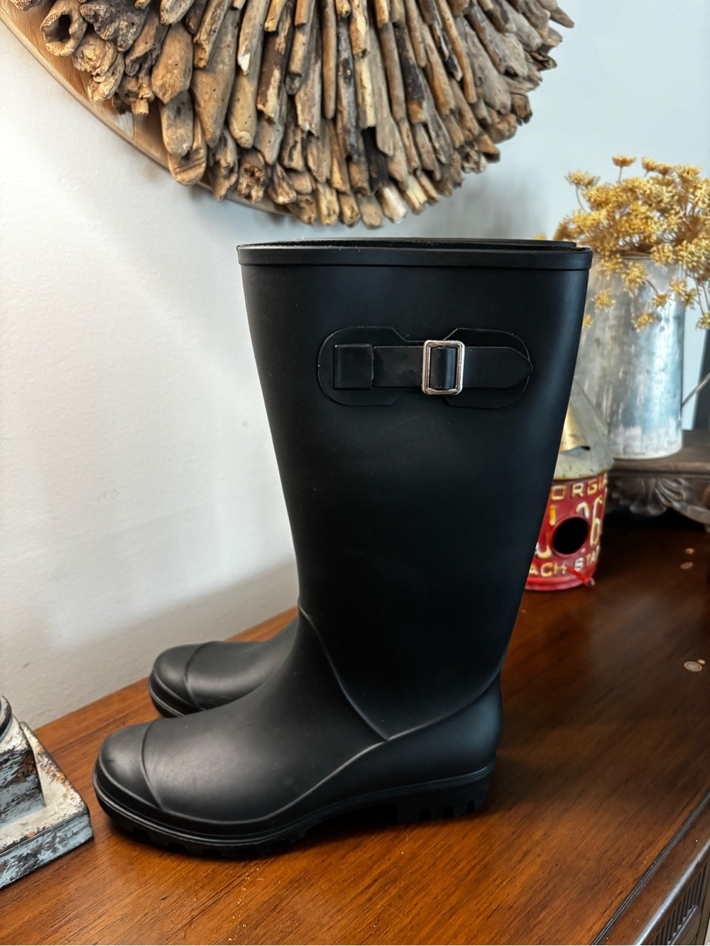 Waterproof Gorpcore Black Rain Boot with Buckle Detail - Women Size 8 - Picture 3 of 8